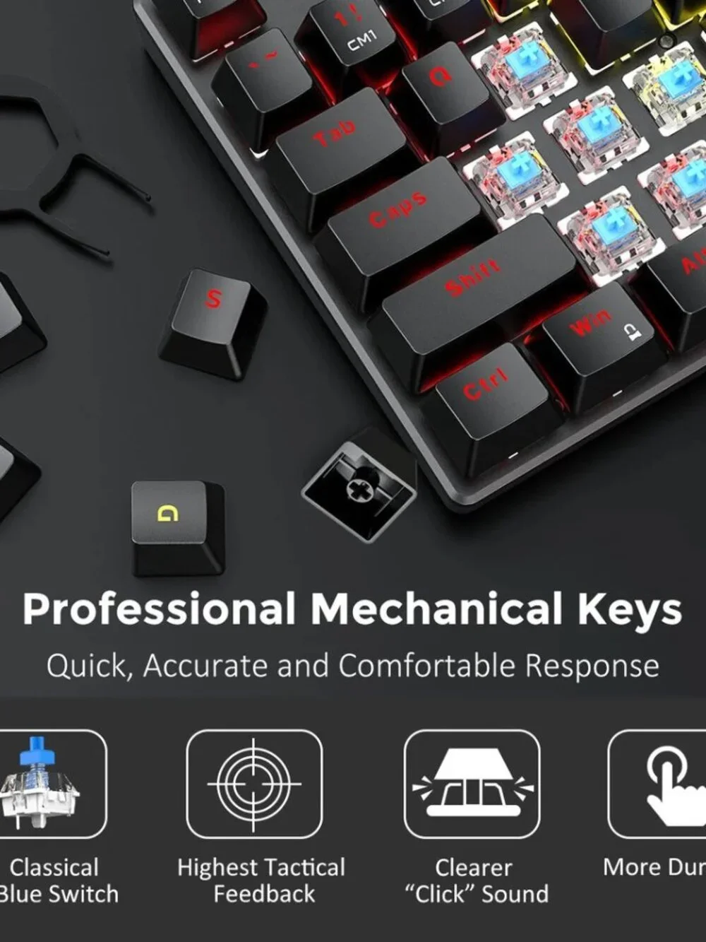 PICTEK PC244A Mechanical Gaming Keyboard Blue Switch RGB Backlit